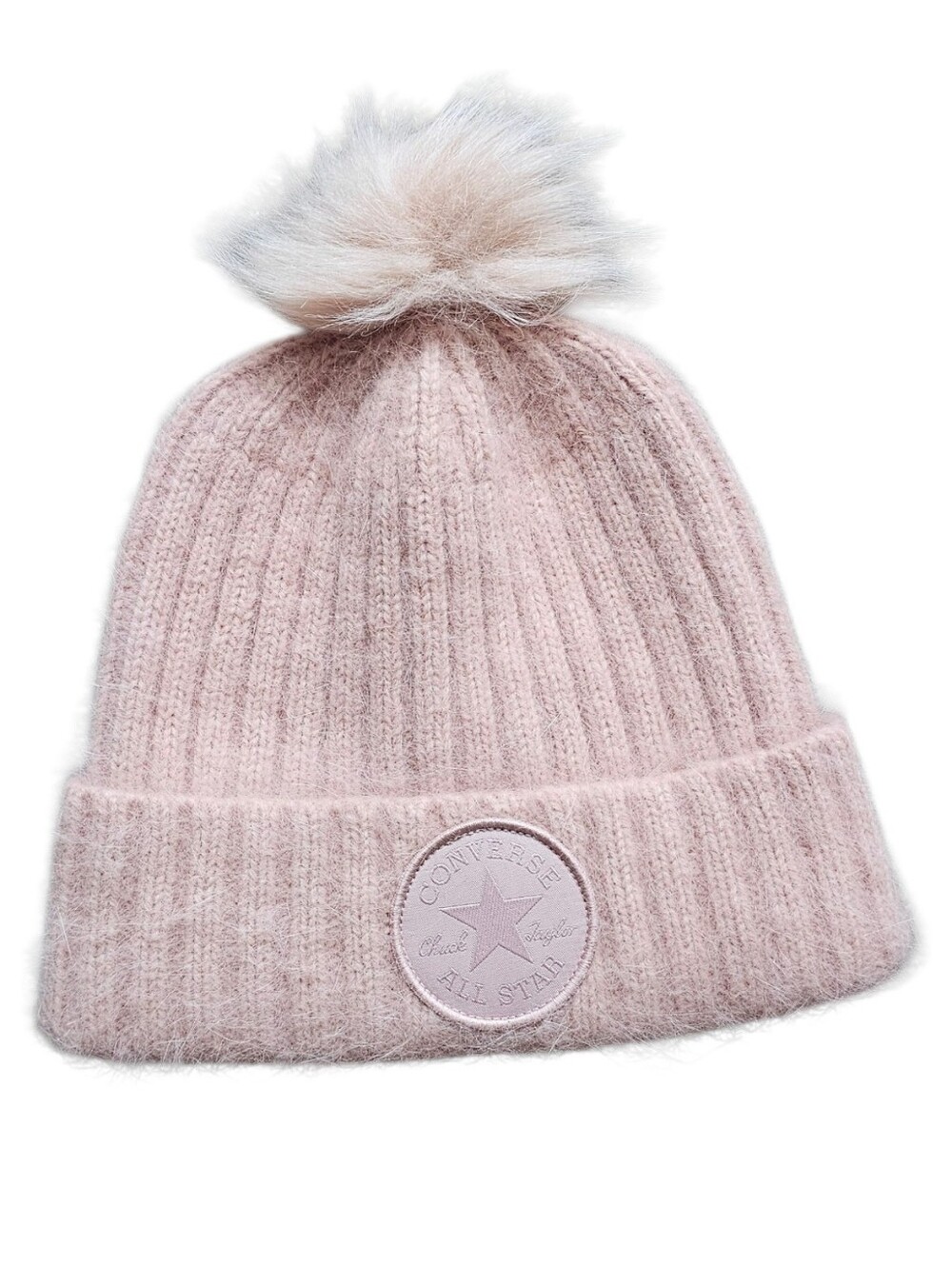 Converse Tonal Pom Beanie Pink Faux Fur Pom Winter Hat One Size